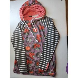 Floral Patchwork Pullover Hoodie in Mauve and Coral